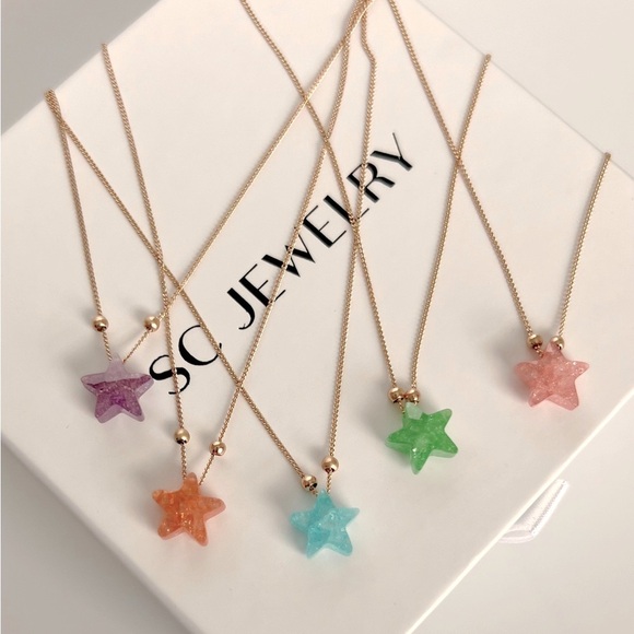 Star Necklace 18k Gold Plated Real Opal Stone Spring Green Star Necklace - Picture 7 of 14